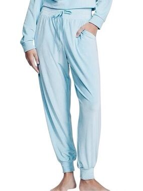 Victoria’s Secret Blue Ribbed Velour On Point Lounge Joggers Size XL Velvet
